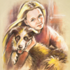Girl with dog, Pastell Papier