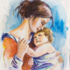 Frau mit Baby, Aquarell auf Papier 50x40