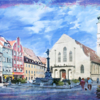 Lindau Stiftskirche Blau, Digital Papier 30x40