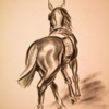 Pferd im Hippodrom, Pastell Papier 