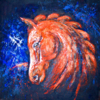 Rote Pferd, Acryl mit Struktur Leinand 70x70