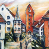 Meersburg, Roter Turm, Öl Leinwand 30x30